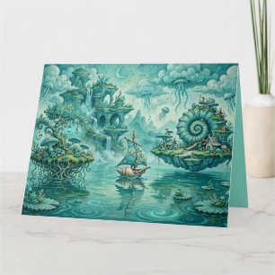 Cartão Paisagem Marinha Verde Turquesa Sonho Surreal Fant