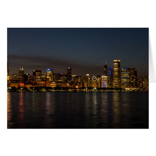 Cartão Paisagem Noturna da Cidade de Chicago (Frente horizontal)