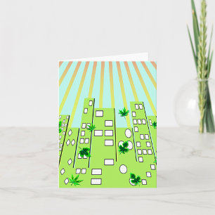 Cartão Paisagem urbana da Cidade Eco Verde com Folhas Flu