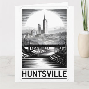 Cartão Paisagem Urbana de Huntsville Alabama em Preto e B