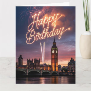 Cartão Paisagem urbana de Londres com parabéns de anivers