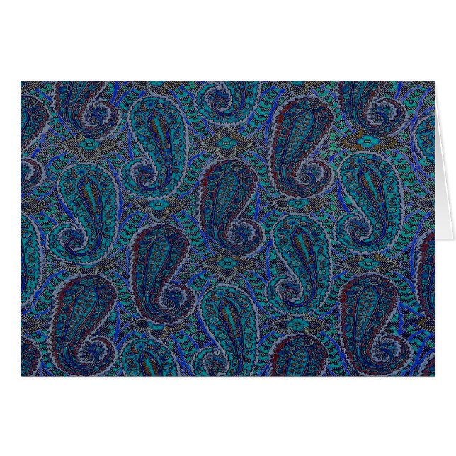 Cartão Paisley Azul Indiano Boho Clássico Vintage (Frente Horizontal)
