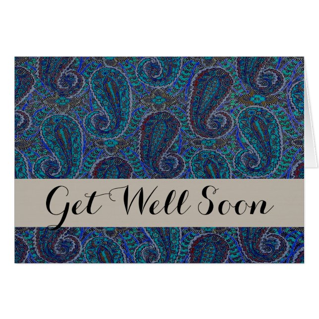 Cartão Paisley Blue Indian Boho Art Pattern (Frente Horizontal)
