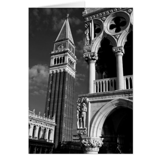 Cartão Palácio de Veneza San Marco Torre e Cães (Frente)