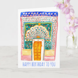 Cartão Palácio Municipal de Peacock Door Watercolor Jaipu