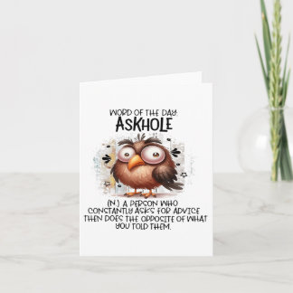 Cartão Palavra Do Dia Askhole Uma Pessoa Que Constantemen