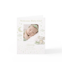 Pale Sage Baby Girl Birth Announcement Photo Card