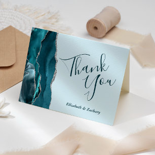 Cartão Pale Teal Agate Silver Casamento Obrigado