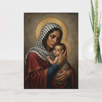 Cartão Palestiniana Maria Jesus Ícone Bizantino Natal