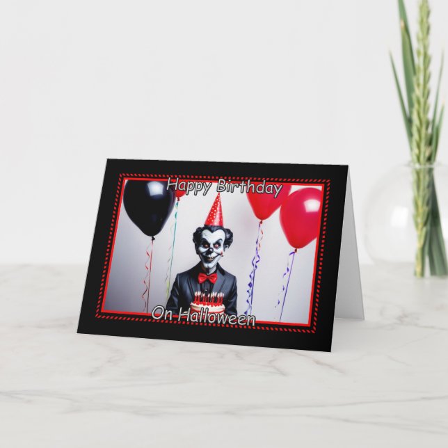 Cartão Palhaço assustador - Parabéns no Halloween (Frente)