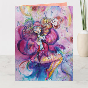 Cartão PALHAÇO MUSICAL COM BRILHOS ROSA Feliz Aniversário