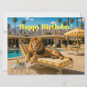 Cartão Palm Springs 1950 Piscina Leão Feliz Aniversário
