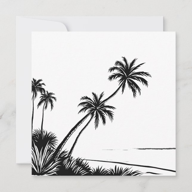 Cartão Palm Tree Black & White Beach Coastal (Frente)