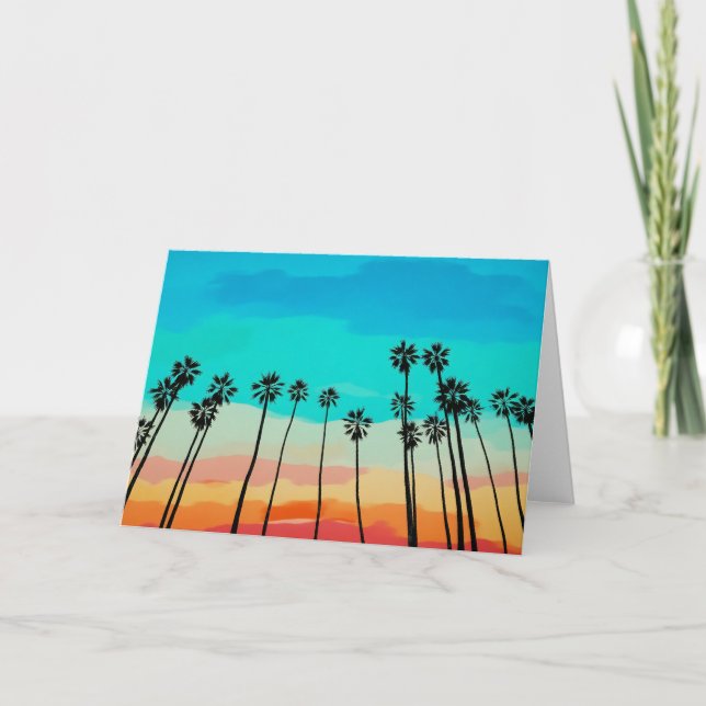 Cartão Palm Tree Rainbow Sunset Watercolor (Frente)