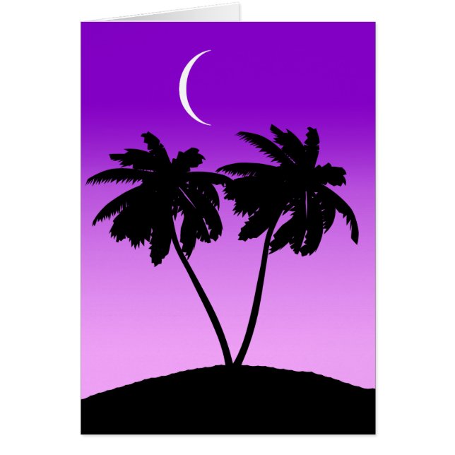 Cartão Palm Tree Silhouette em Púrpura (Frente)