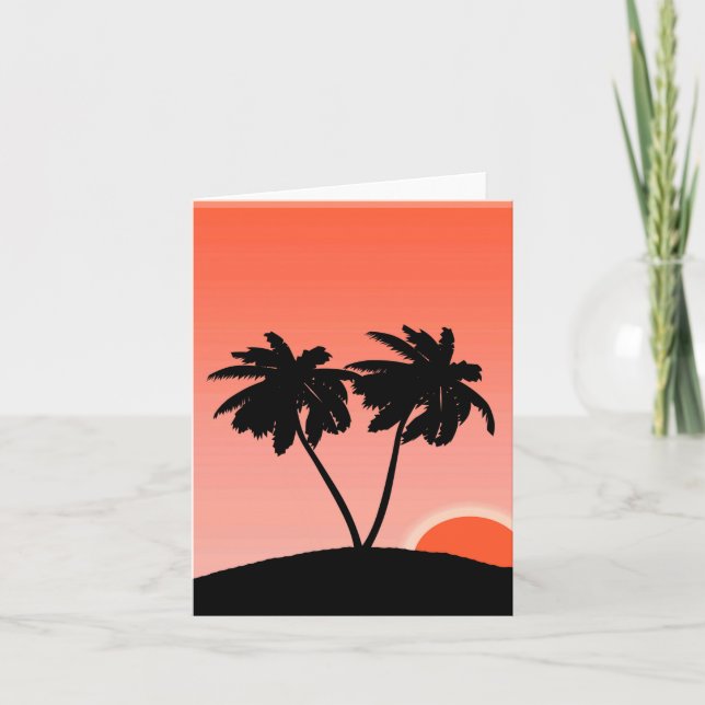 Cartão Palm Tree Silhoule Contra Sunset Orange (Frente)