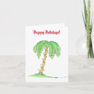 Cartão Palm Tree with Holiday Lights "Happy Holidays"
