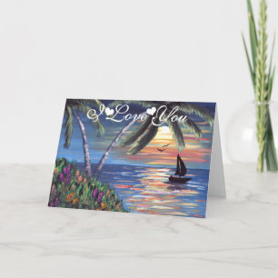 Cartão Palm Trees Sunset Painting I Love You