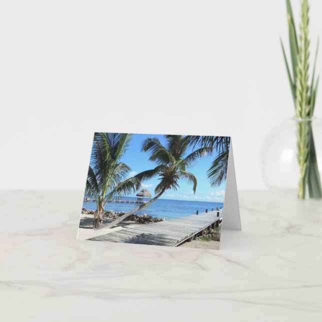 Cartão Palmas e cais em Belize (Frente)