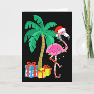 Cartão Palmeira de Natal Flamingo Rosa Tropical Xmas Fu