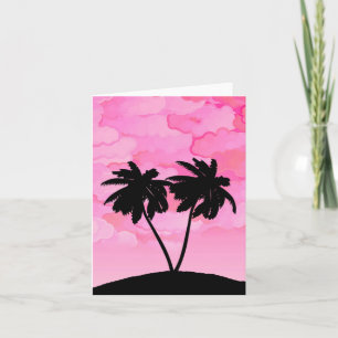Cartão Palmeira Silhouette contra o Rosa-amanhecido com N