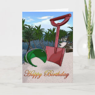 Cartão Palmeiras praia oceano litoral balde de areia verm