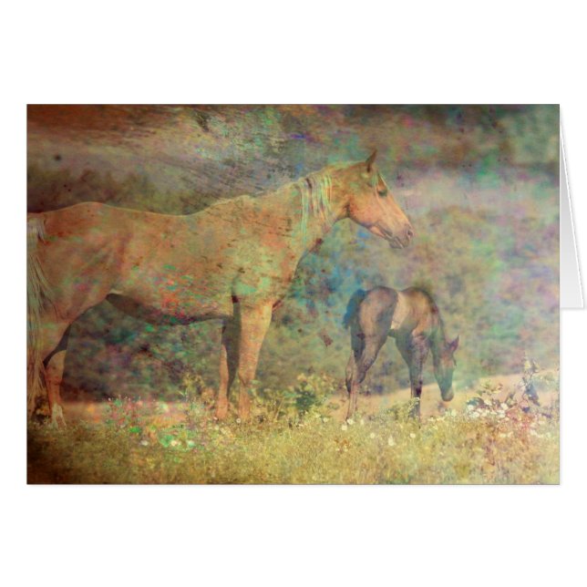 Cartão Palomino Mare e Foal (Frente Horizontal)