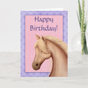Cartão Palomino Pony Purple and Pink Horse Happy Birthday