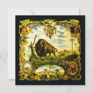 Cartão Pan Am Expo com Motivos de Bisonte e Nativos Ameri
