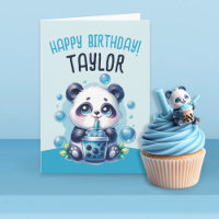 Panda Bebendo Azul Boba Bubble Tea Aniversário