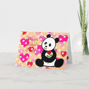 Cartão Panda Cartoon e Uma Mãe Flor Do Coração