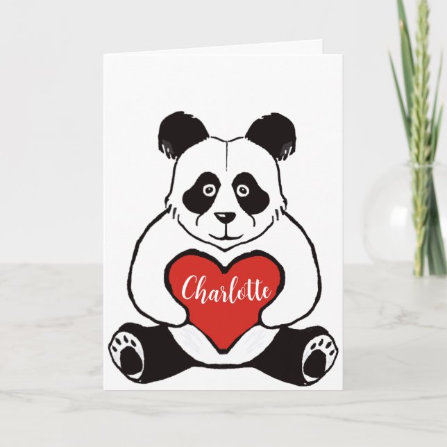 Cartão Panda com aniversário de coração (Frente)