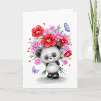 Cartão Panda com lindas flores para um amigo especial