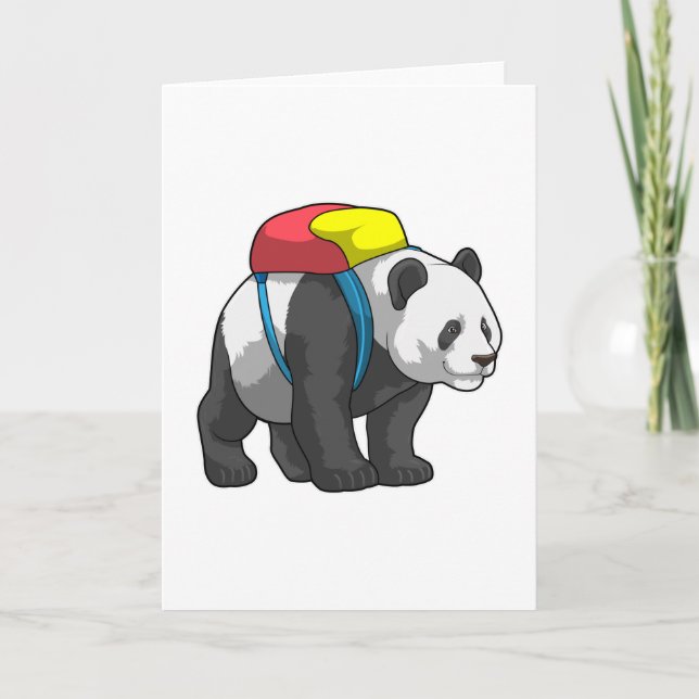 Cartão Panda como Hiker com mochila (Frente)