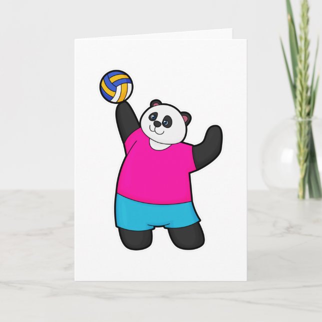 Cartão Panda como jogador de volei com bola de volei (Frente)