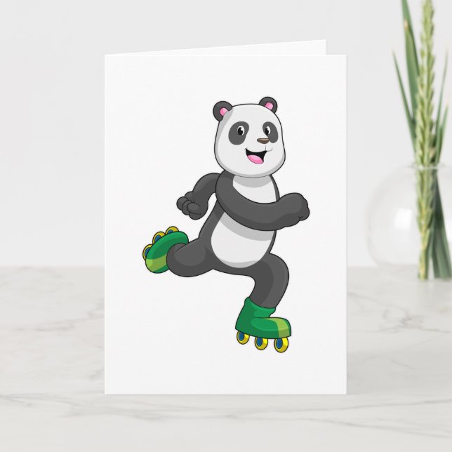 Cartão Panda como patinador inline com patins (Frente)