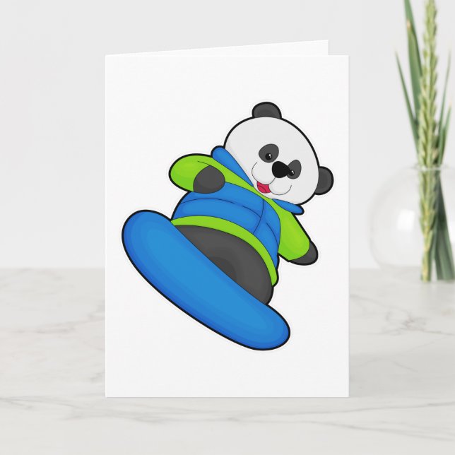 Cartão Panda como Snowboarder com Snowboard (Frente)