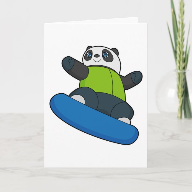 Cartão Panda como Snowboarder com Snowboard (Frente)