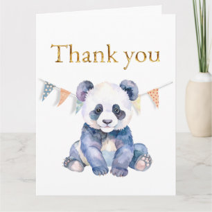 Cartão Panda de bebê com aquarela com bandeiras de buntin