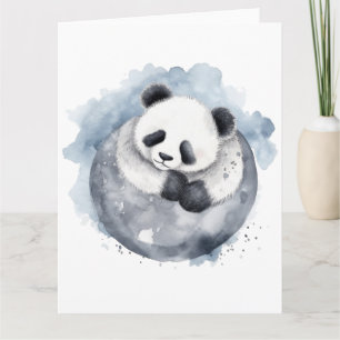 Cartão Panda de Cores Aquáticas com Sono