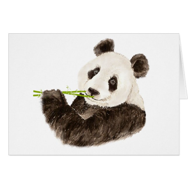 Cartão Panda Fofa, Urso Asiático, Animal De Aquarela (Frente Horizontal)