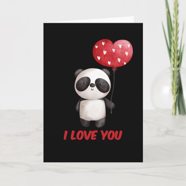 Cartão Panda Fofo Com Coração | Eu Te Amo Presente de Dia (Frente)
