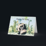 Cartão Panda Kid Feliz Aniversário<br><div class="desc">O pequeno urso Panda a segurar balões com um aniversário muito feliz</div>