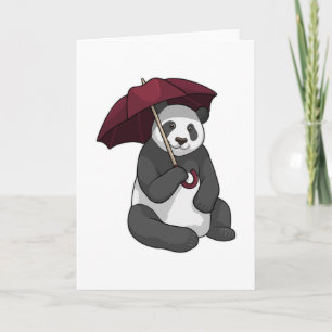 Cartão Panda na chuva com guarda-chuva