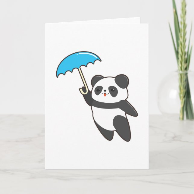 Cartão Panda na chuva com guarda-chuva (Frente)
