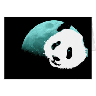 Cartão panda pela lua