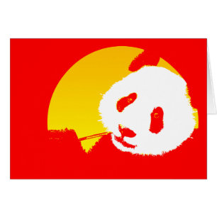 Cartão panda perto da lua.