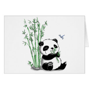 Cartão Panda que come o bambu (com fundo customizável)