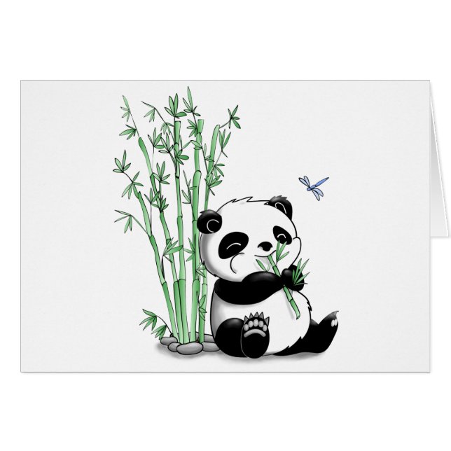 Cartão Panda que come o bambu (com fundo customizável) (Frente Horizontal)