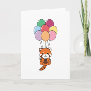 Cartão Panda Vermelho Voa com Balões Coloridos